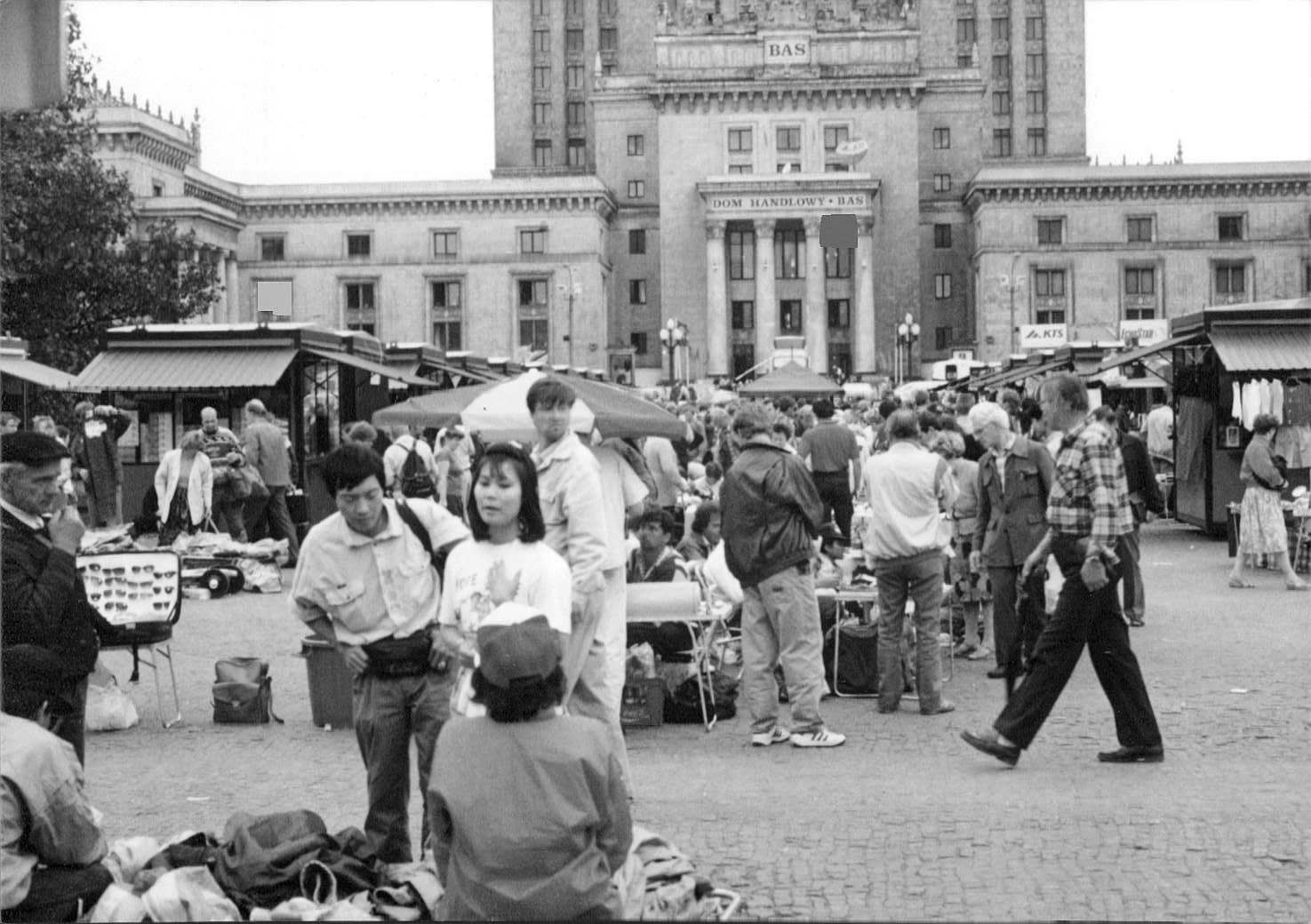 Russian market in front of Palace of Culture, Warsaw, 1990
